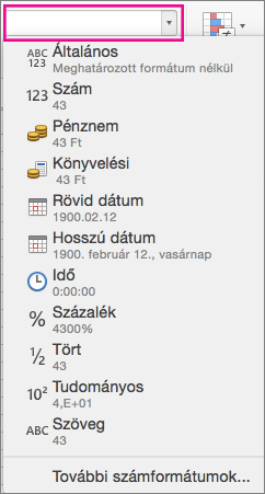 Számformátumok mező