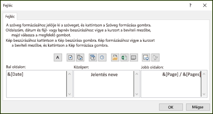 Oldalbeállítás, Egyéni élőfej párbeszédpanel