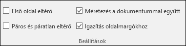 Élőfej- és élőláb-beállítások a menüszalag Tervezés fülén