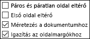 Élőfej- és élőláb-beállítások az Oldalbeállítás párbeszédpanelen