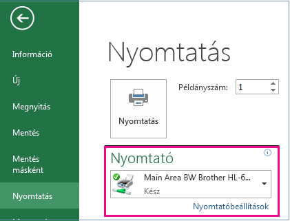 A Nyomtató legördülő menüben adja meg a használni kívánt nyomtatót.