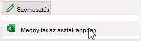 Az asztali Excel alkalmazás megnyitása képernyőkép