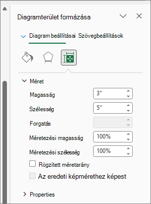 Képernyőkép a diagramméret módosításáról a Diagramterület formázása párbeszédpanelen.