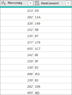 A MyHex új értékoszlopa egy munkalapon