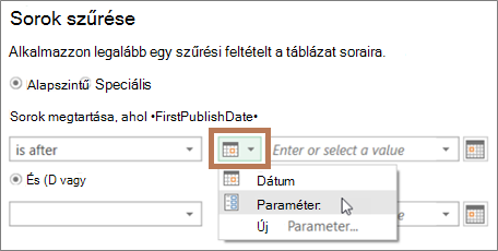 Entering a parameter in the Filter dialog box