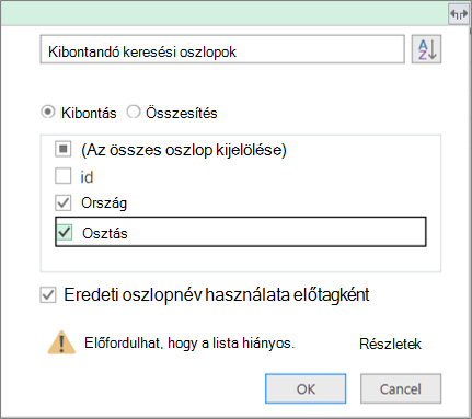 A strukturált tábla kiterjesztése a lekérdezéstáblába