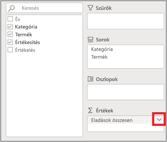 A Mezőlista Értékek mezője