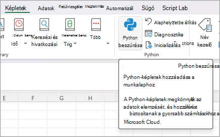 Lépjen a Képletek elemre, majd válassza a Python beszúrása lehetőséget.