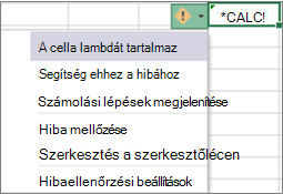 A Lambda-hibához tartozó hibaüzenet és legördülő lista