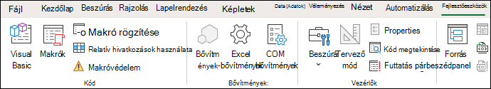 Képernyőkép a Fejlesztőeszközök lap Kód csoportjáról.