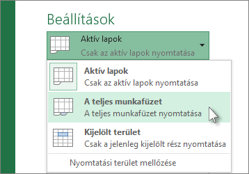 A Beállítások csoport A teljes munkafüzet parancsa