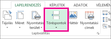A Lapelrendezés lap Töréspontok gombja