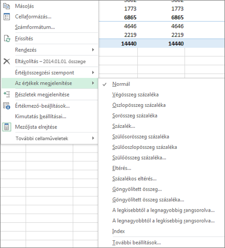 Az értékek megjelenítése