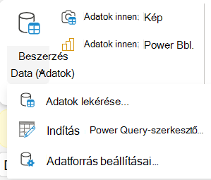 Az Adatok lekérése menü a menüszalagon.