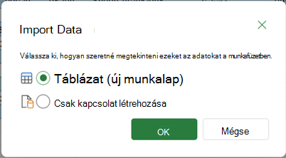 A Betöltés & betöltés lehetőség kiválasztásakor megjelenő adatimportálási beállítások.