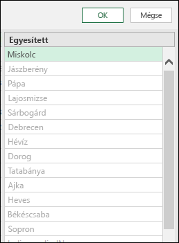 Power Query – Oszlop egyesítése példából – az eredményként létrejövő egyesített adatok