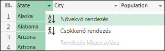 Rendezési irány kiválasztása