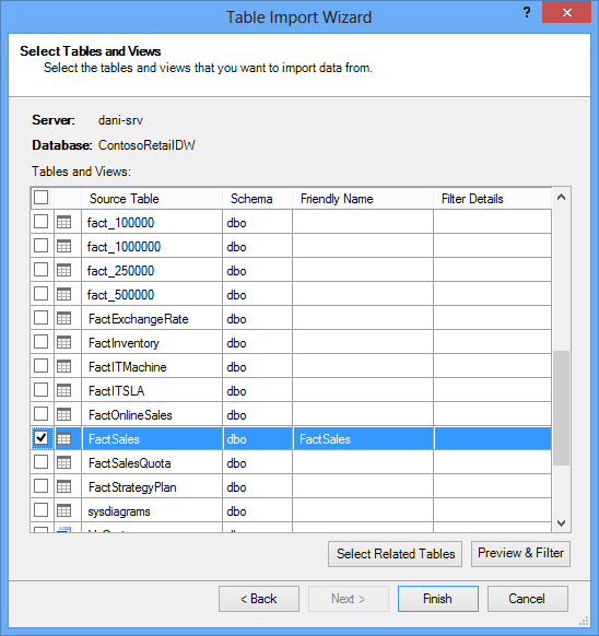 Tábla importálása varázsló a PowerPivot bővítményben