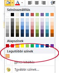 Legutóbbi színek beállítás