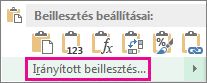 Az Irányított beillesztés parancs, amely cella másolása, oszlop vagy sor kijelölése, majd a kijelölésen történő jobb kattintás után jelenik meg.