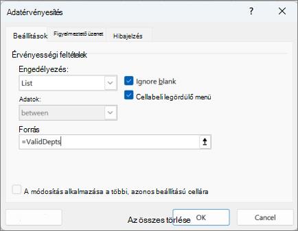 Legördülő lista eltávolítása Az összes törlése gombra kattintva