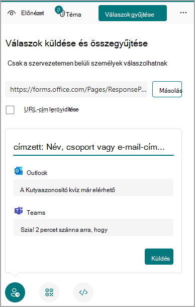 Válaszok összegyűjtése panel a Teams beállítással
