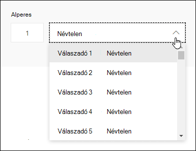 A válaszadók legördülő listájának megtekintése a Microsoft Forms