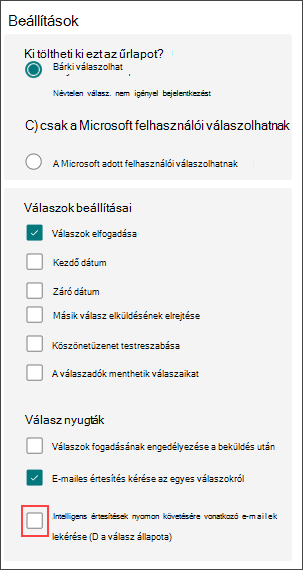 Intelligens emlékeztetők űrlapbeállításai