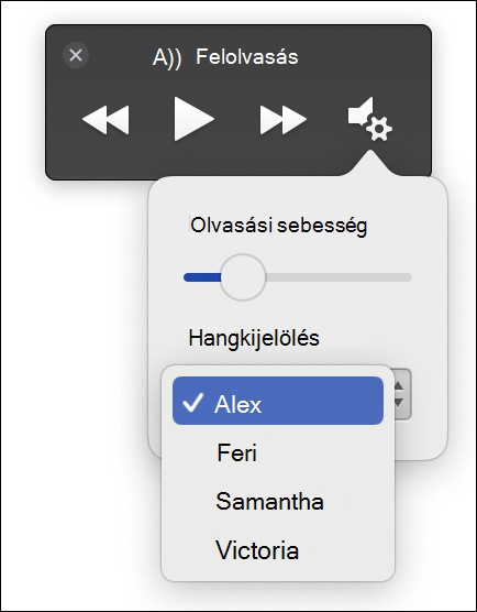Négy hangválasztási lehetőség az Modern Olvasó felolvasási funkcióhoz