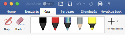 Tollak és kiemelők a Mac Office 365 Rajz lapján