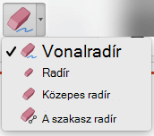 A Mac-en az Office 365-höz készült PowerPoint négy radírt kínál a szabadkézi elemek számára.