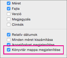 Az elemtárfájlok beállításának megjelenítése a Finder Nézet beállításaiban