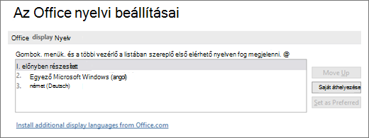 Az Office megjelenítési nyelve