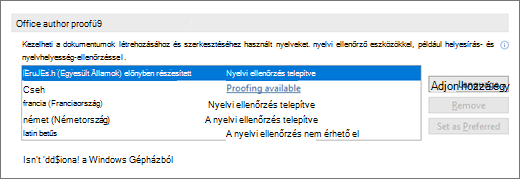 Az Office szerkesztési nyelvek és nyelvi ellenőrzés