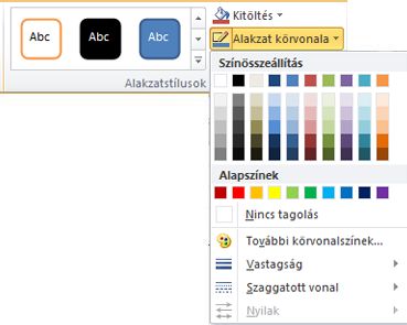 A Körvonal menü