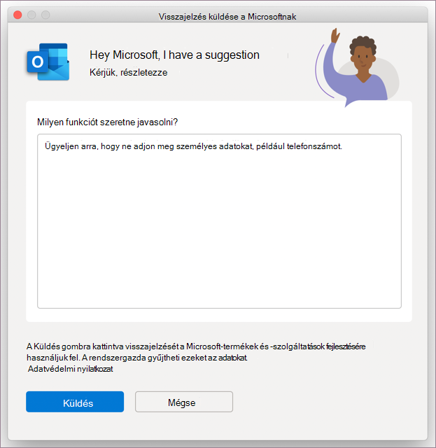 Az Outlook visszajelzési párbeszédpanelje MacOS rendszerben