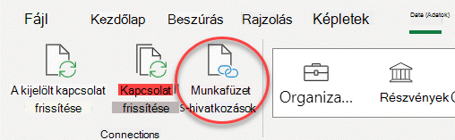 A Munkafüzet-csatolások parancs a menüszalagon