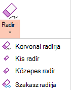 Az Office 2019 PowerPoint négy radírral rendelkezik a szabadkézi elemek kiradírozásához.