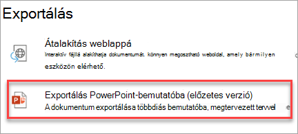 Exportálás PowerPoint-bemutatóba