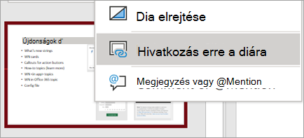 A dia helyi menüjére mutató hivatkozás megjelenítése