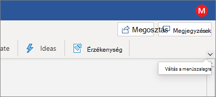 Modern menüszalag kijelölt Menüszalag váltása vezérlővel