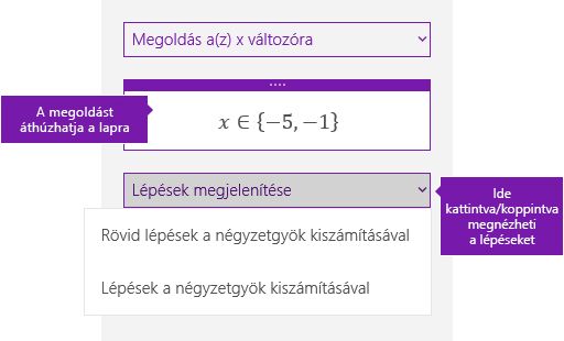 A Lépések megjelenítése gomb a Matematika munkaablakban