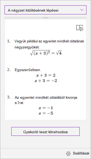 A megoldás lépései a Matematikai segéd munkaablakban