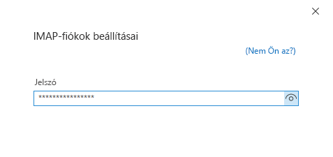 Fiók beállítása párbeszédpanel, Jelszó lap