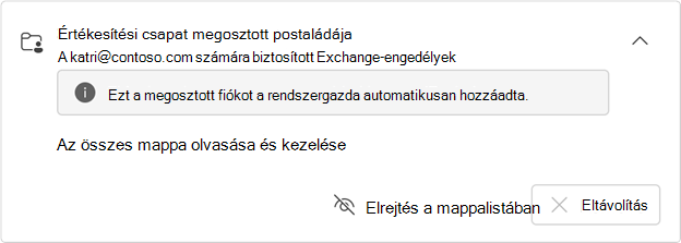 Automatikusan hozzárendelt megosztott postaláda kártya