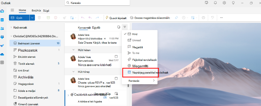 Képernyőkép a Van naptármeghívók e-mail-szűrő használatáról a vezetői rendszergazdák számára