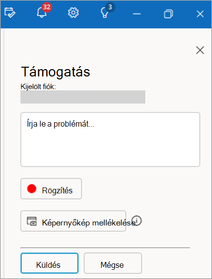 Képernyőkép a Kapcsolatfelvétel az ügyfélszolgálattal panelről a probléma leírására szolgáló területtel