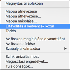 Eltávolítás a kedvencek közül lehetőség a helyi menüben