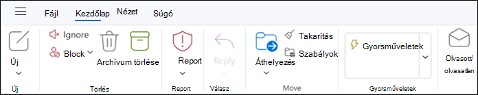 A menüszalag az új Windows Outlookban