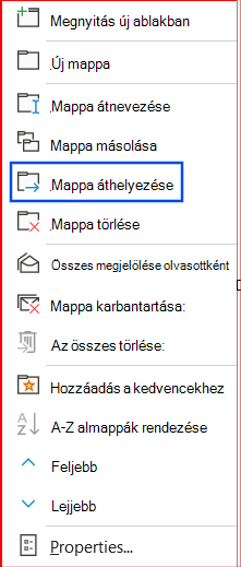 Képernyőkép a navigációs ablakban kijelölt Mappa áthelyezése beállításról